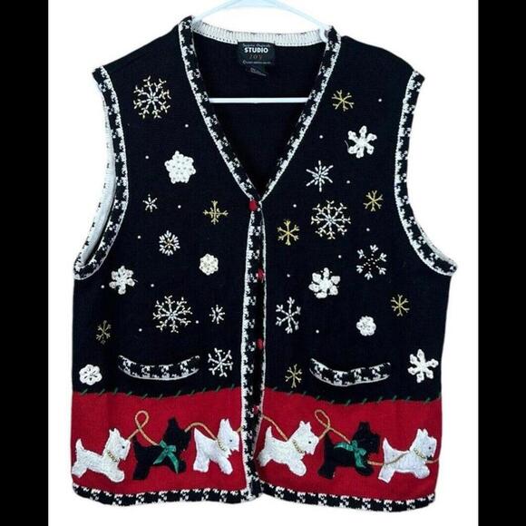 Designers Originals Studio Joy Christmas Sweater Vest Large Scottie‎ - Picture 1 of 3